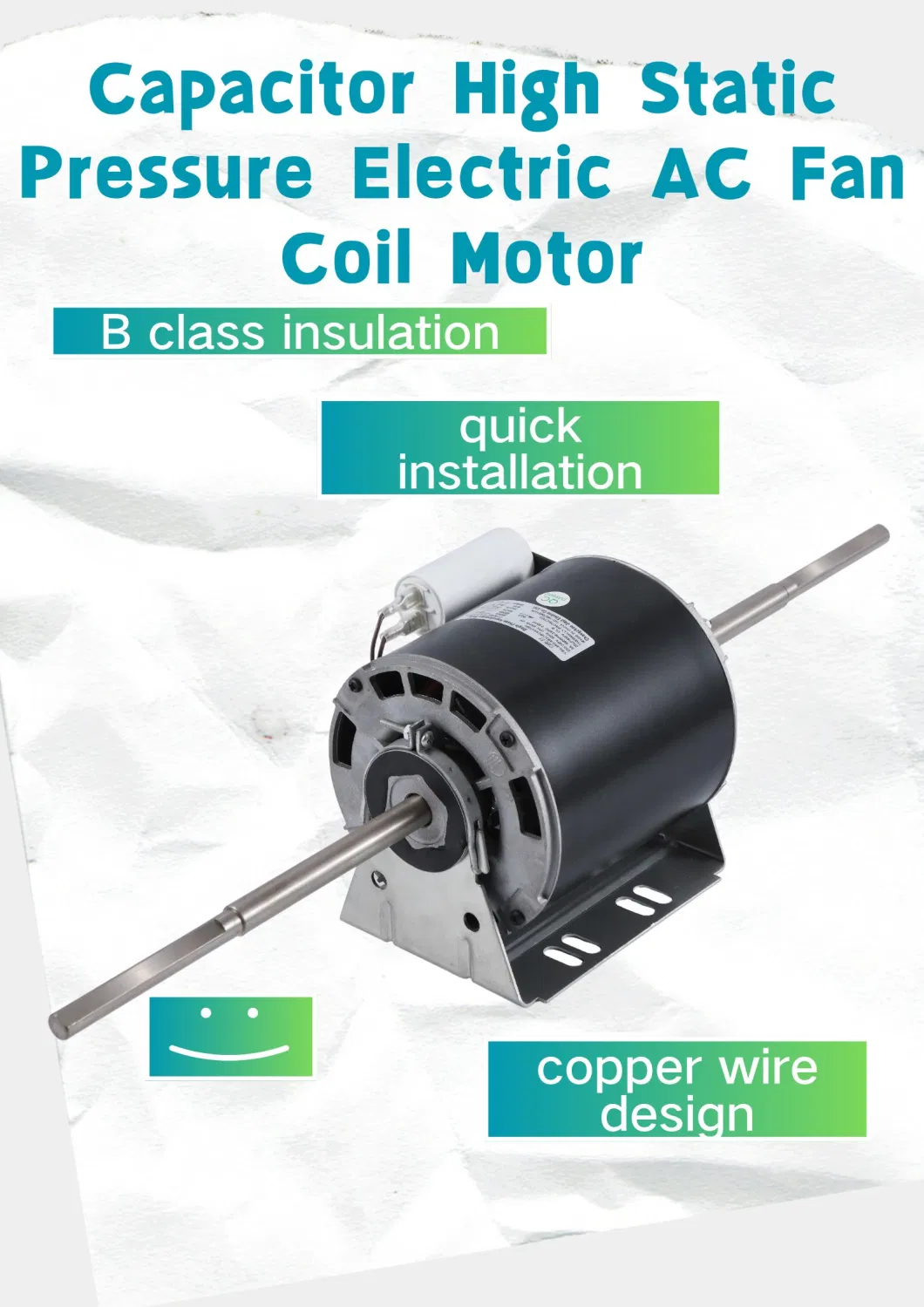 550W Capacitor High Static Pressure Electric AC Fan Coil Motor for Central Air-Conditioning